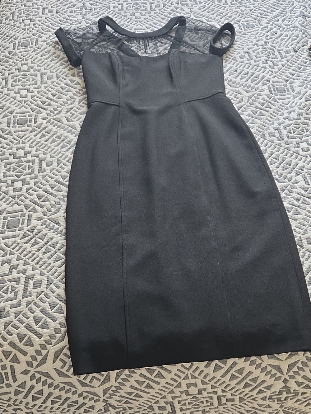 Classic Black Sheath Dress with Illusion Yoke